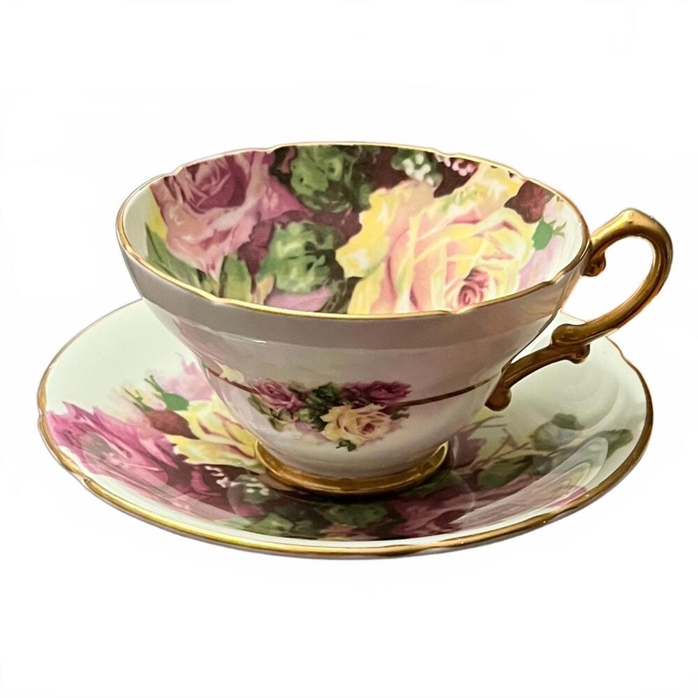 Stanley Bone China Teacup and Saucer w/ Gold Accents